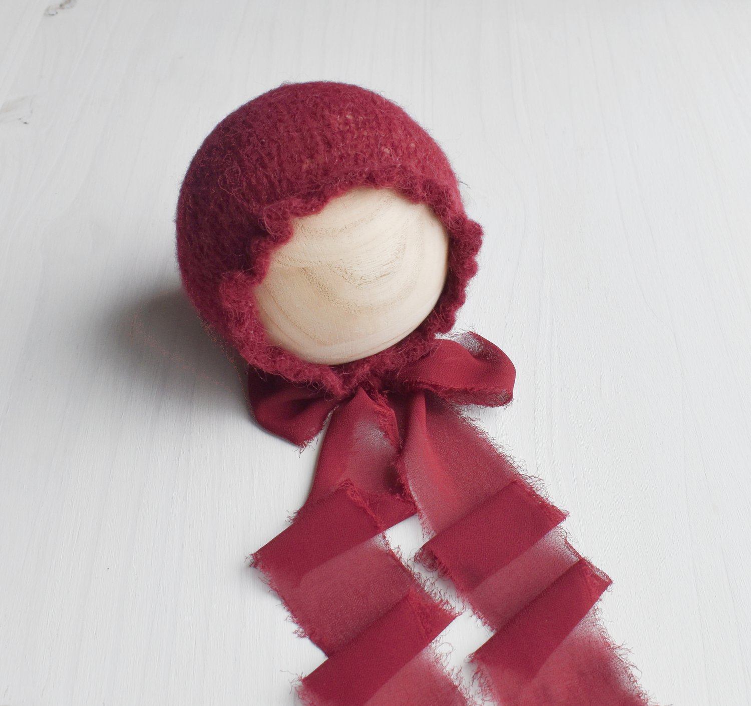 Image of Cranberry Ruffle Brimmed Bonnet & Wrap