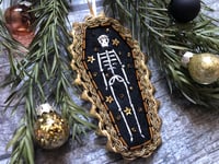 Image 3 of Festive Black Coffin Skeleton Embroidered 6 x 10.5cm DECORATION