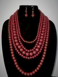 Image 1 of 5 Layer Bold Red Howlite Beaded Necklace with Earrings
