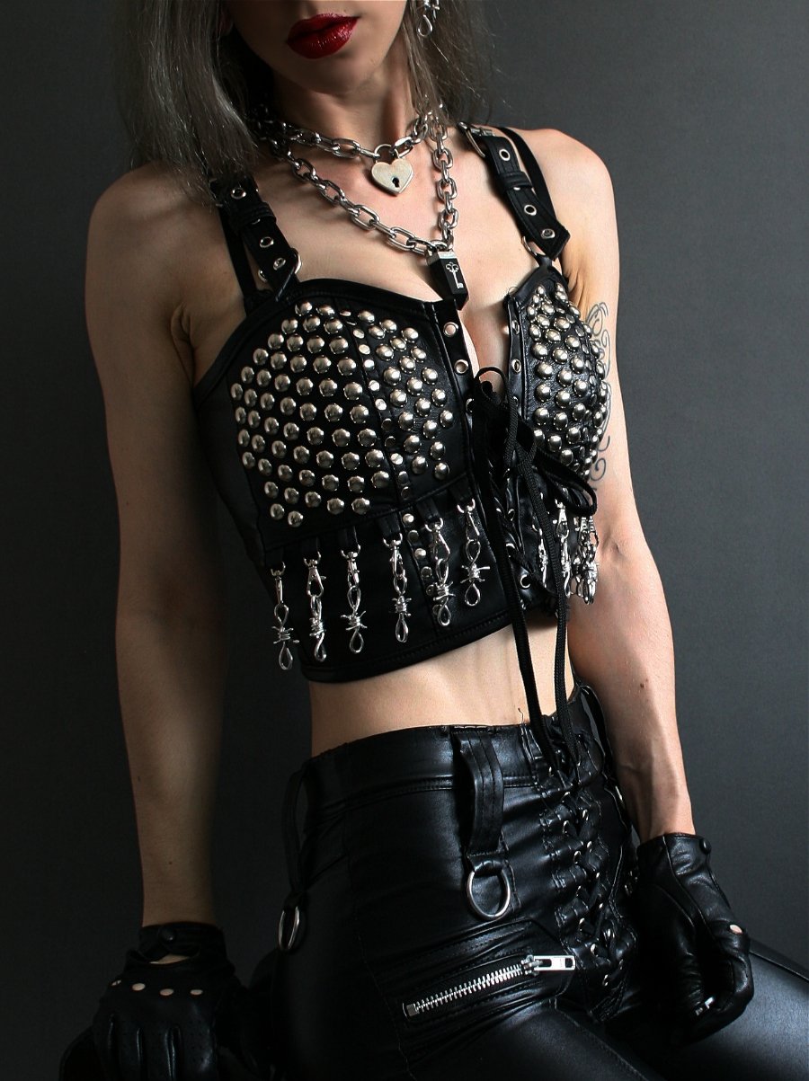 Black best sale leather bralette