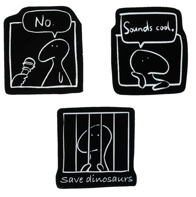 Image of Black/white expressive Dinasour stickers