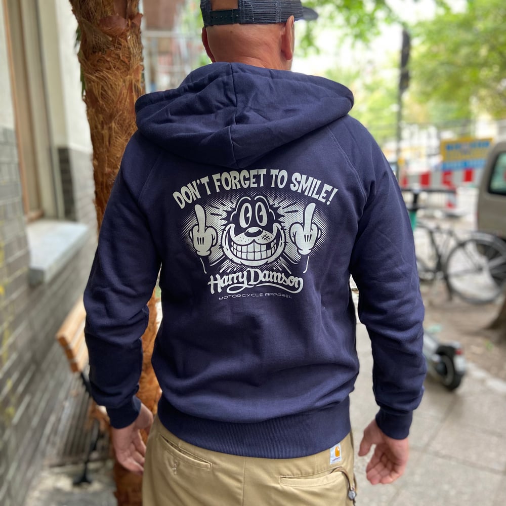 Image of  Don't Forget To Smile Zipped Hoodie Navy Blue