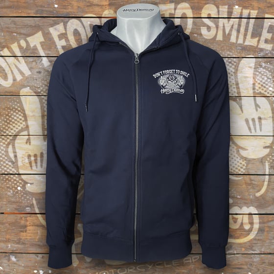 Image of  Don't Forget To Smile Zipped Hoodie Navy Blue