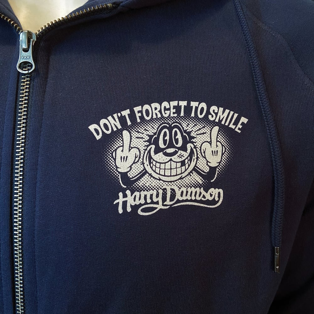 Image of  Don't Forget To Smile Zipped Hoodie Navy Blue
