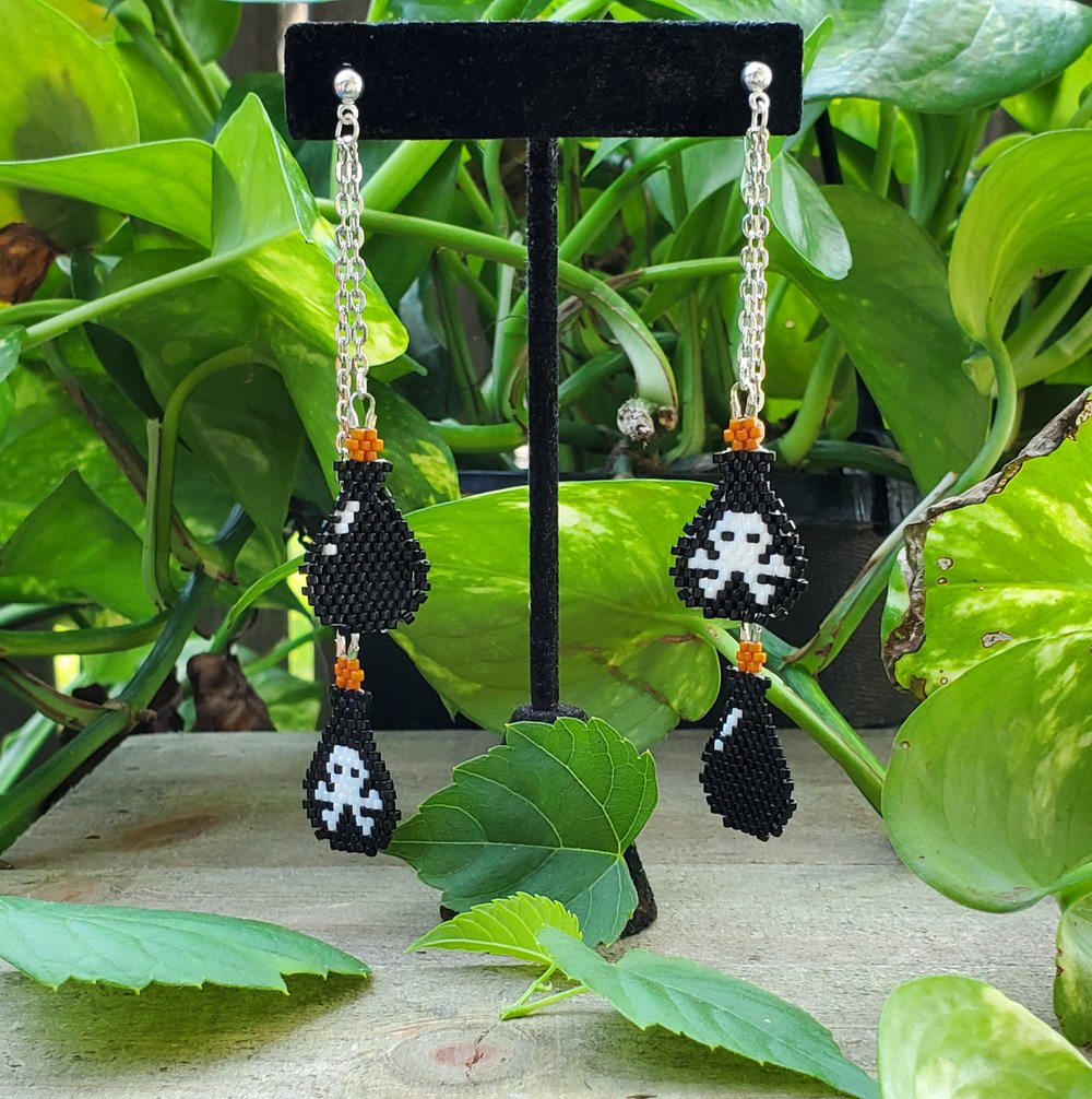 Image of Poison Bottle Two-Tiered Beaded Earrings 