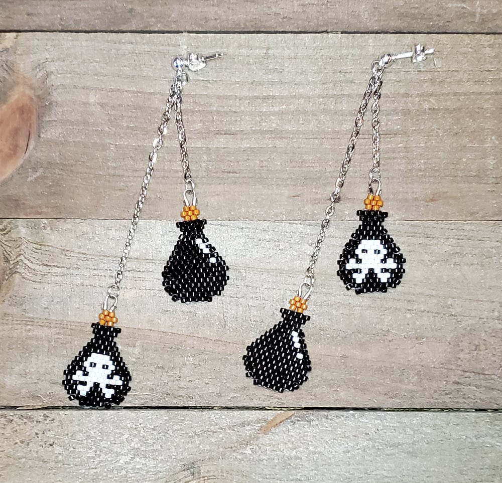 Image of Poison Bottle Two-Tiered Beaded Earrings 