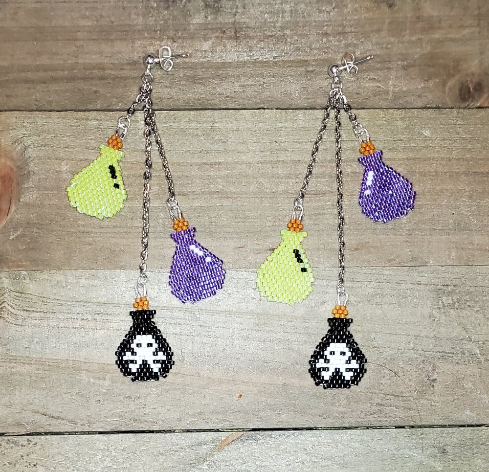 Image of Poison Bottle Three-Tier Beaded Earrings