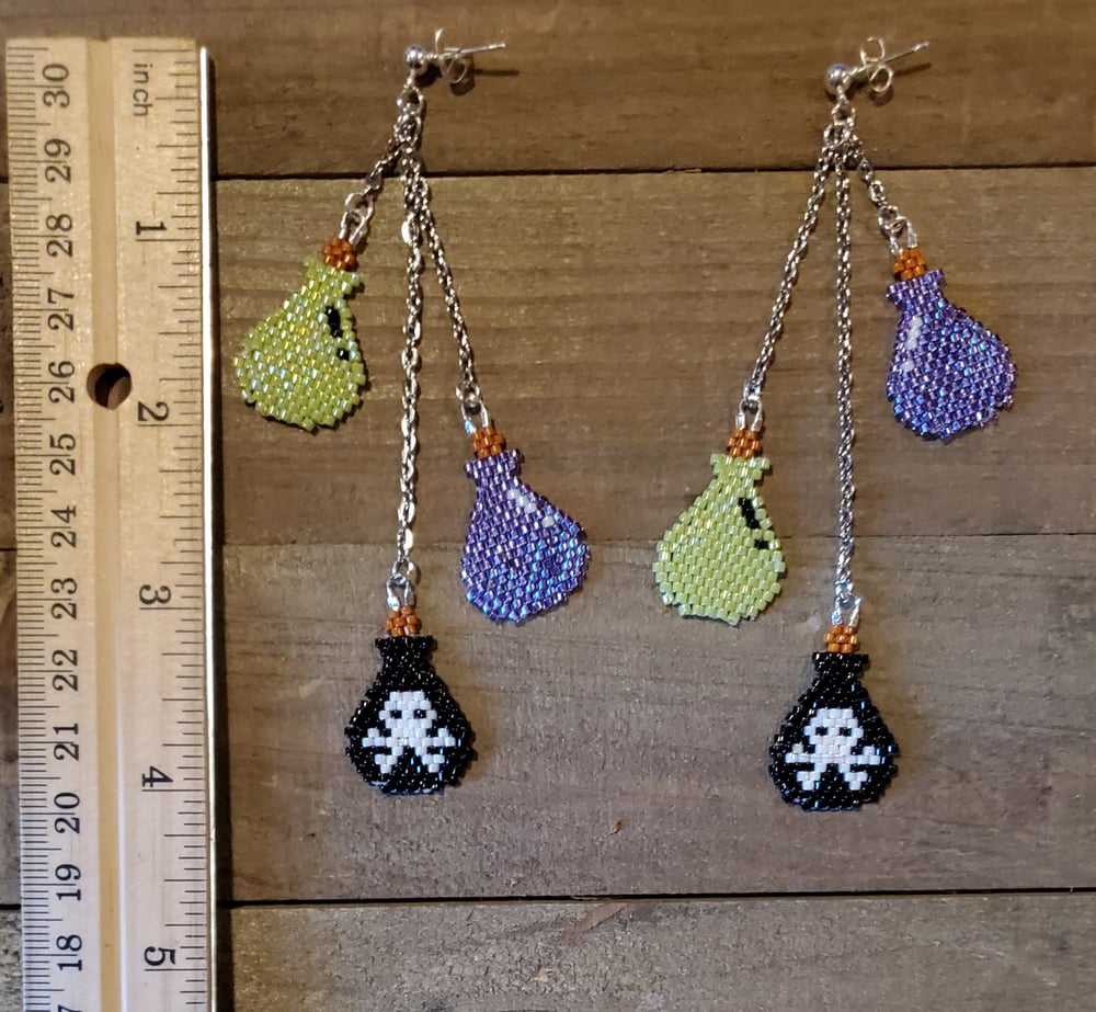 Image of Poison Bottle Three-Tier Beaded Earrings