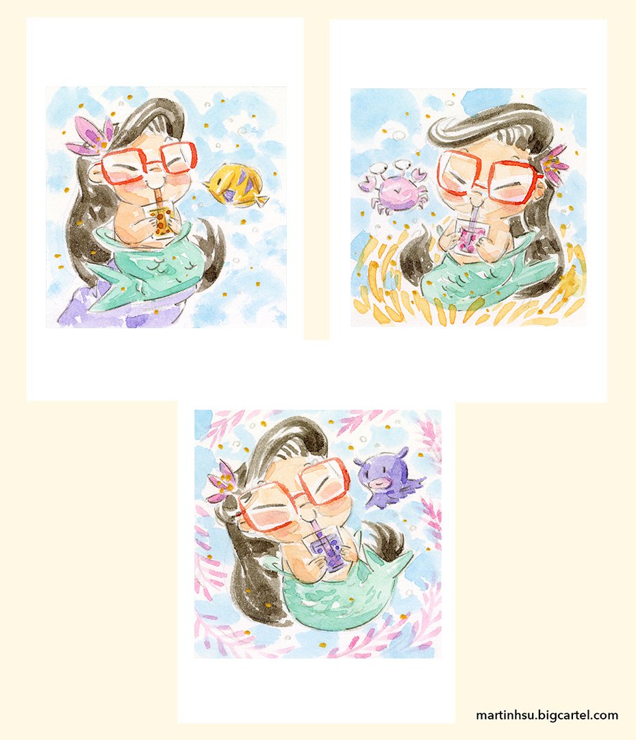 Bubble Tea Mermaid | 3-Pack 5 x 7" Prints | AIR 2023