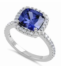 Sterling Silver Cushion Cut Tanzanite and Clear Ring