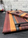 Epoxy Striped Charcuterie and Matching Wine Glass Caddy Set