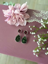 Image 1 of Dark Green Tiger’s Eye Teardrop Slices (Silver)