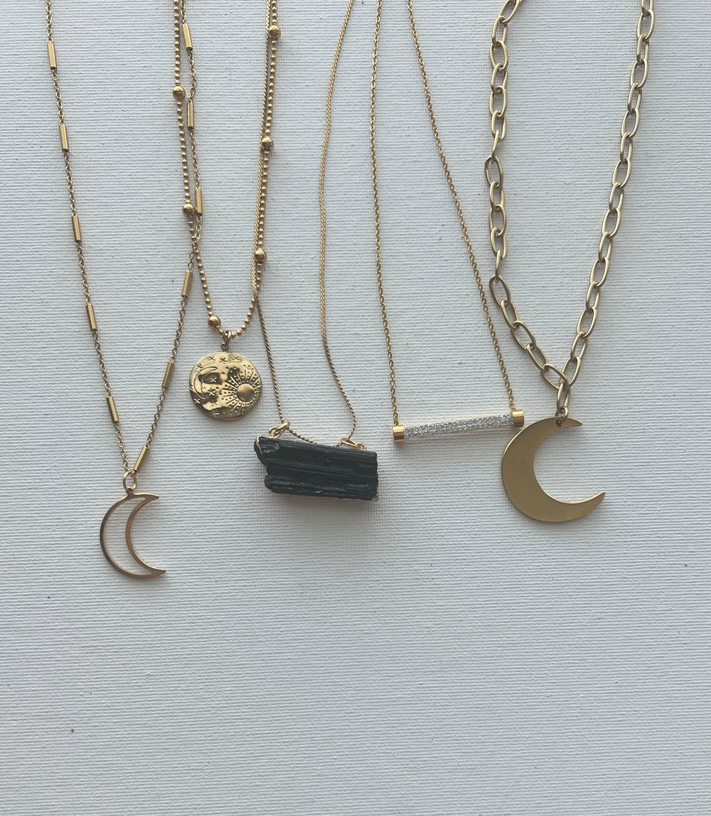 Image of LUNA NUEVA • Black Tourmaline & Moon Necklace Set