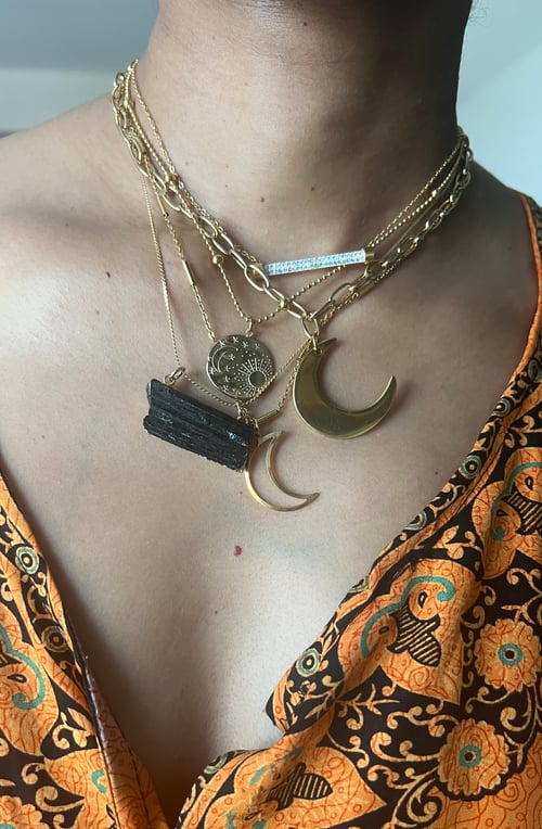 Image of LUNA NUEVA • Black Tourmaline & Moon Necklace Set