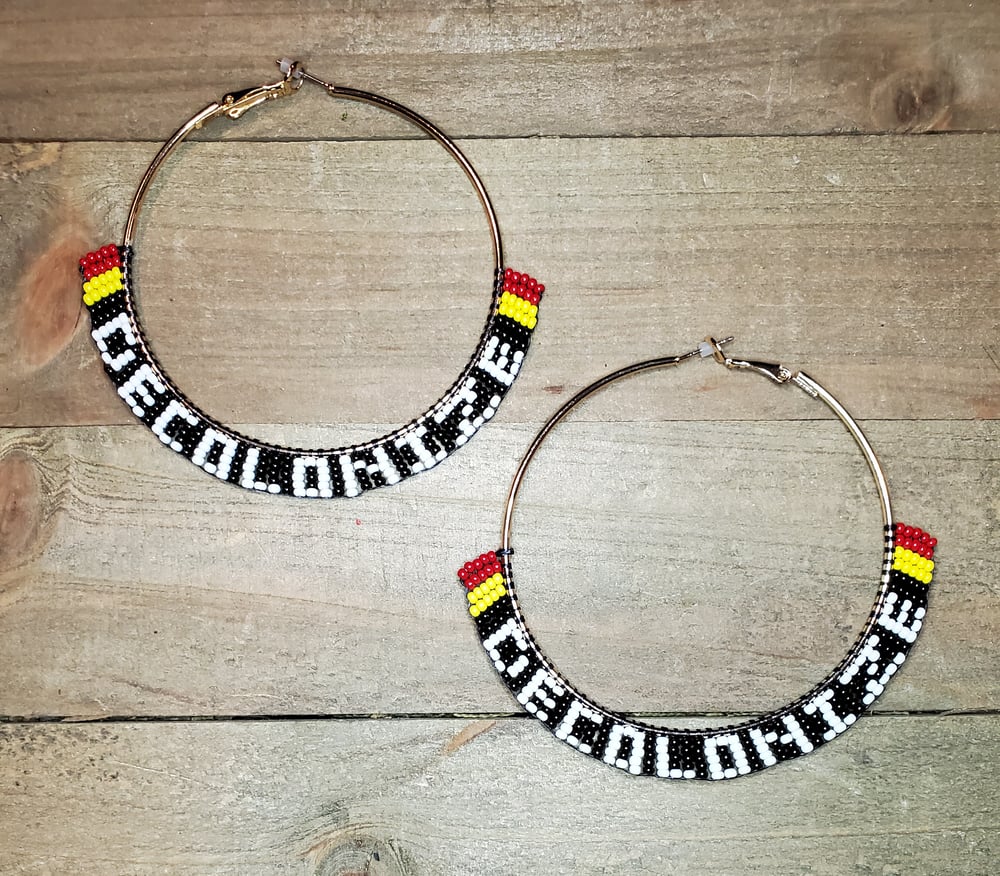 Image of DECOLONIZE Beaded Hoop Earrings- Black, Red, Yellow, White