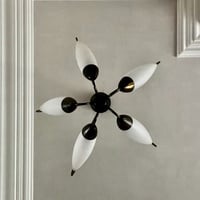 Image 2 of Brass Chandelier with Five Large Glass Shades (Reserved)