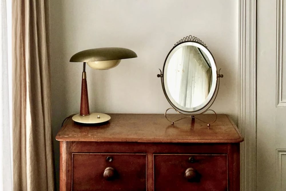 Image of Brass Table Mirror with Distressed Plate, Style of Gio Ponti, Italy