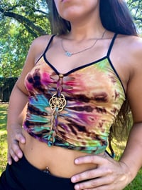 Image 1 of TIE DYE SEED OF LIFE SLIT WEAVE TOP (free shipping)