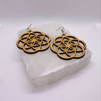 Image 2 of Seed Of Life Wood cut earrings 