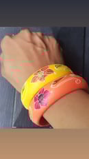 Image 2 of Vintage Puffy Floral Chunky Bangle Set- Mango Lemonade