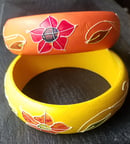 Image 3 of Vintage Puffy Floral Chunky Bangle Set- Mango Lemonade