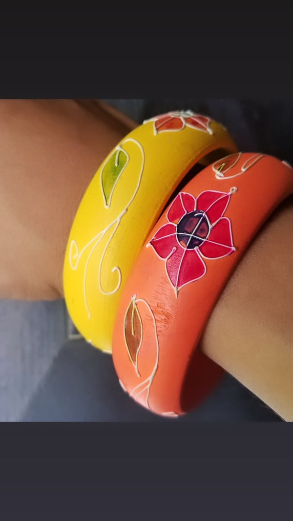 Image of Vintage Puffy Floral Chunky Bangle Set- Mango Lemonade 