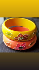 Image 5 of Vintage Puffy Floral Chunky Bangle Set- Mango Lemonade 