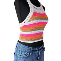 Image 3 of Crochet- Knit Festival Halter Crop Top with Lace Up Back - Size Large 