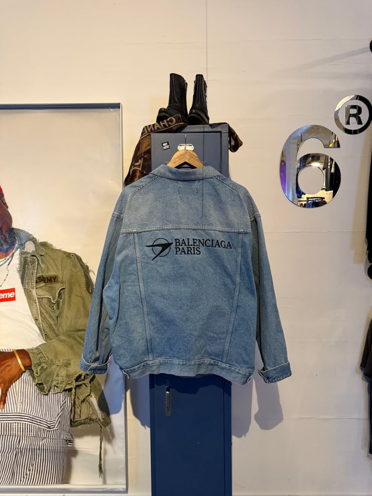 Image of Balenciaga Corporate Logo Denim Jacket