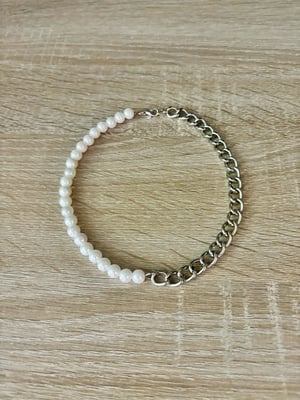 Image of Half Pearl  Half Stainless Steel Cuban Link Chain Necklace
