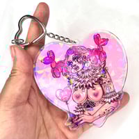Image 1 of Jumbo pretty in pink clown babe holographic keychain