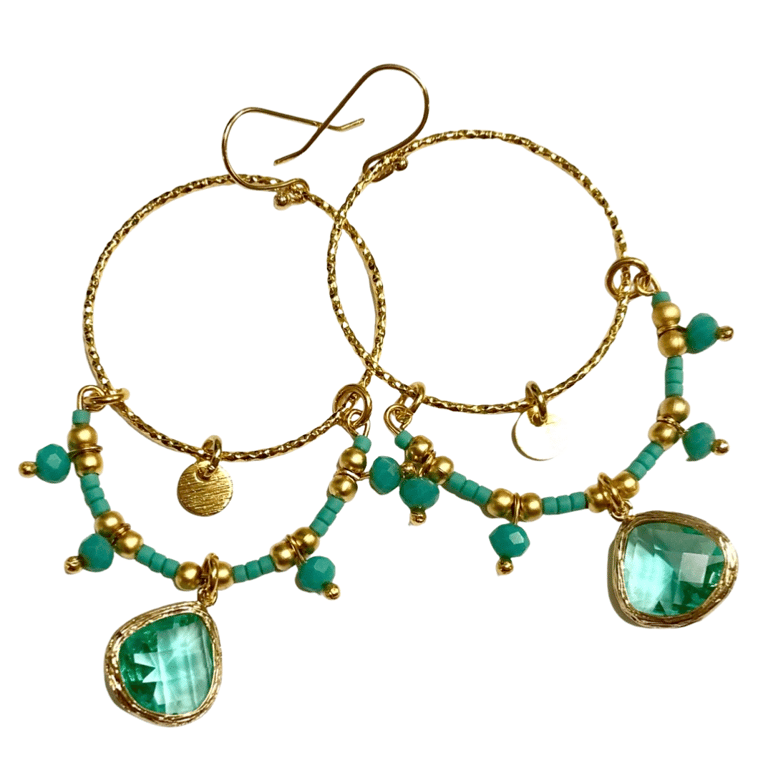 Ltd Ed - Gold Lyra Drop Earrings - Aquamarine