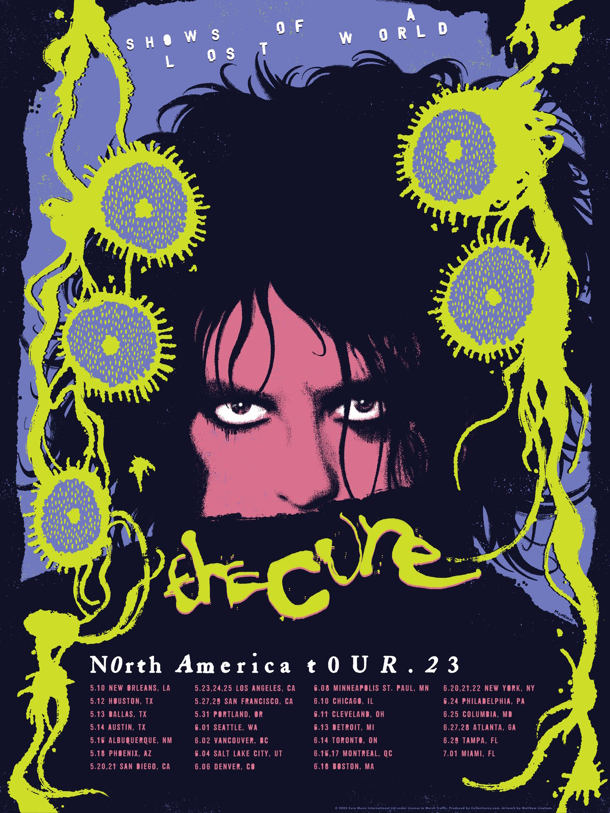 The Cure North American Tour Poster Blue/ Lemon Lime M. Lineham Art