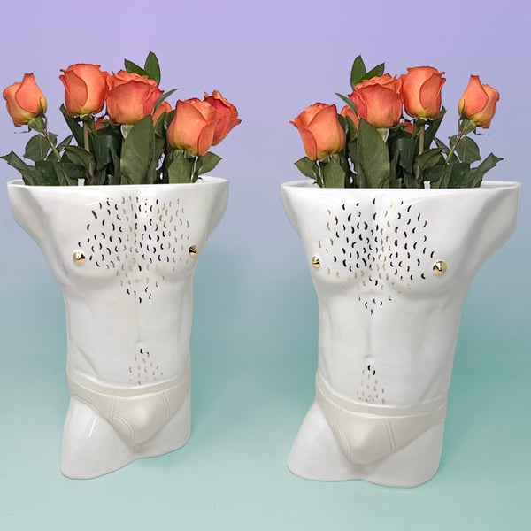Image of Tighty-Whitey Twink Vase & Dad Bod Jock Vase with 22Kt Gold