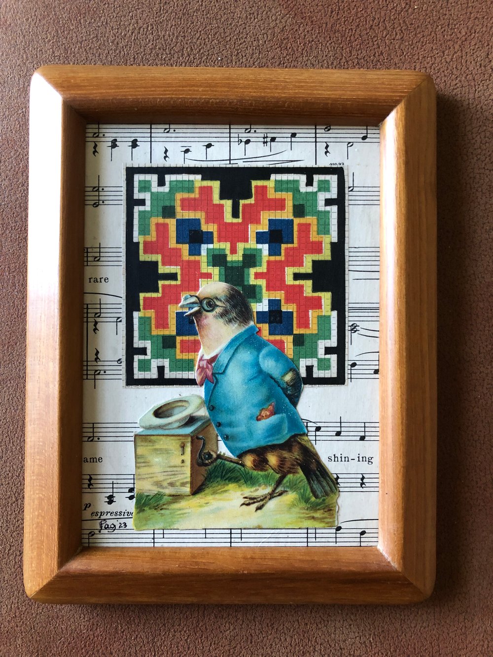 Image of THE MUSIC BOX Bird Collage on Canvas Panel