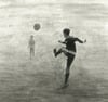 Hazy Soccer - Wet Charcoal on White Paper - 9x12
