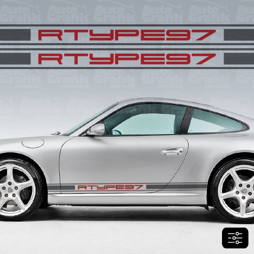 Image of R TYPE 997 SIDE SCRIPT DECAL SET - TWO TONE - YOUR CUSTOM TEXT
