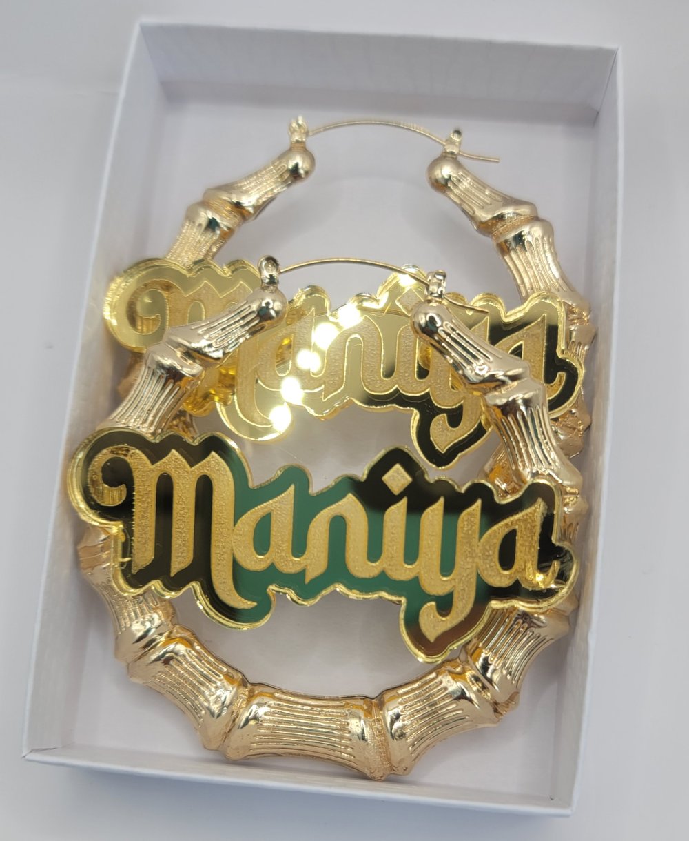 Image of  90's Style Personalized Bamboo Earrings (Acrylic Name)