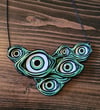 Many Gazing Eyes Layered Psychedelic Wooden Hand-painted Statement Necklace