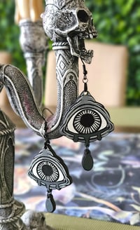 Image 3 of Monster Eye Hand-painted Black and White Horror Earrings