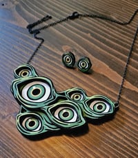 Image 2 of Many Gazing Eyes Layered Psychedelic Wooden Hand-painted Statement Necklace