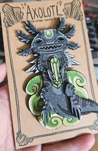 Image 2 of Axolotl Hand-painted 4" Wooden Brooch Pin