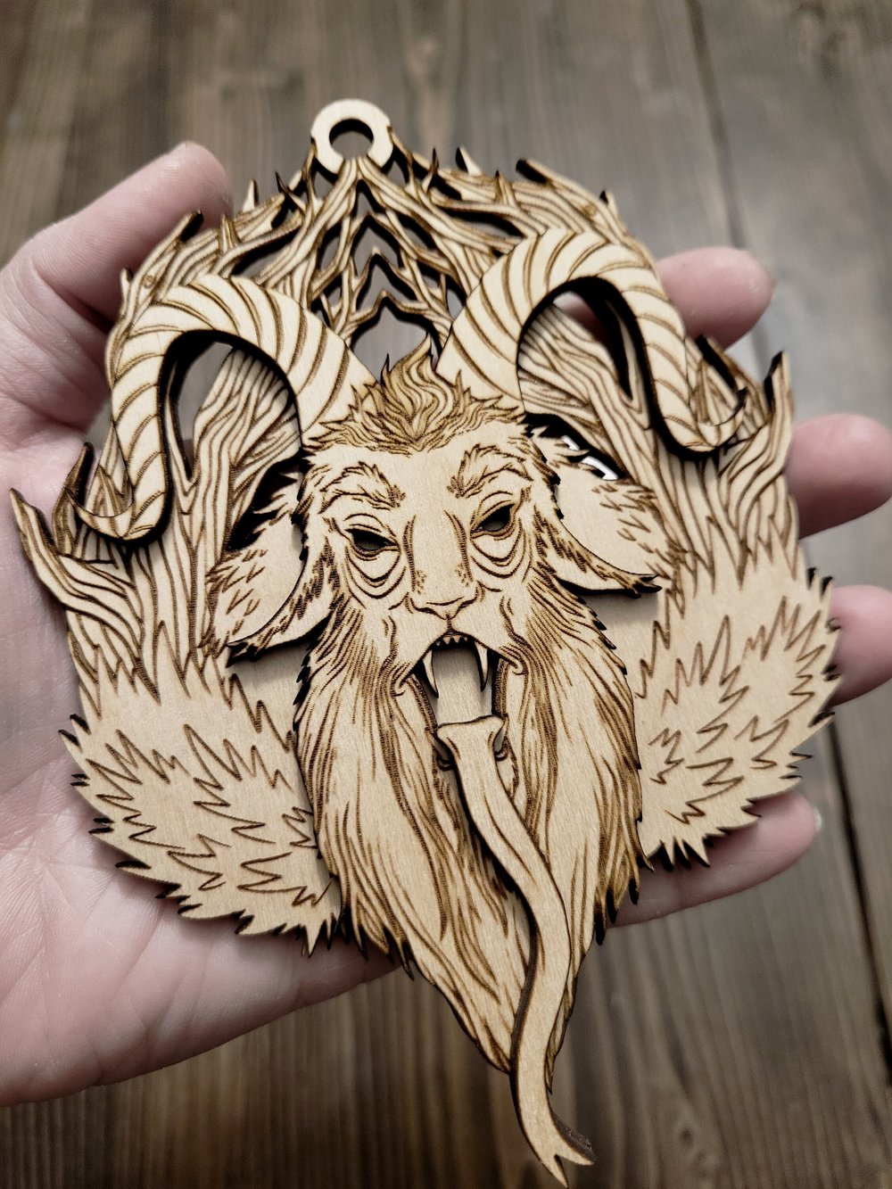 Krampus Layered Wooden Ornament Laser Engraved Original Artwork