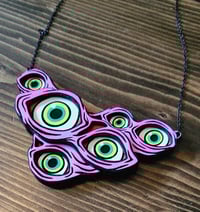 Image 4 of Many Gazing Eyes Layered Psychedelic Wooden Hand-painted Statement Necklace