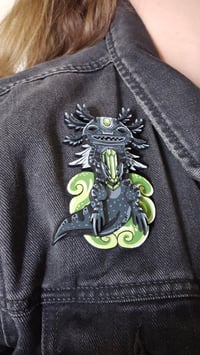 Image 5 of Axolotl Hand-painted 4" Wooden Brooch Pin