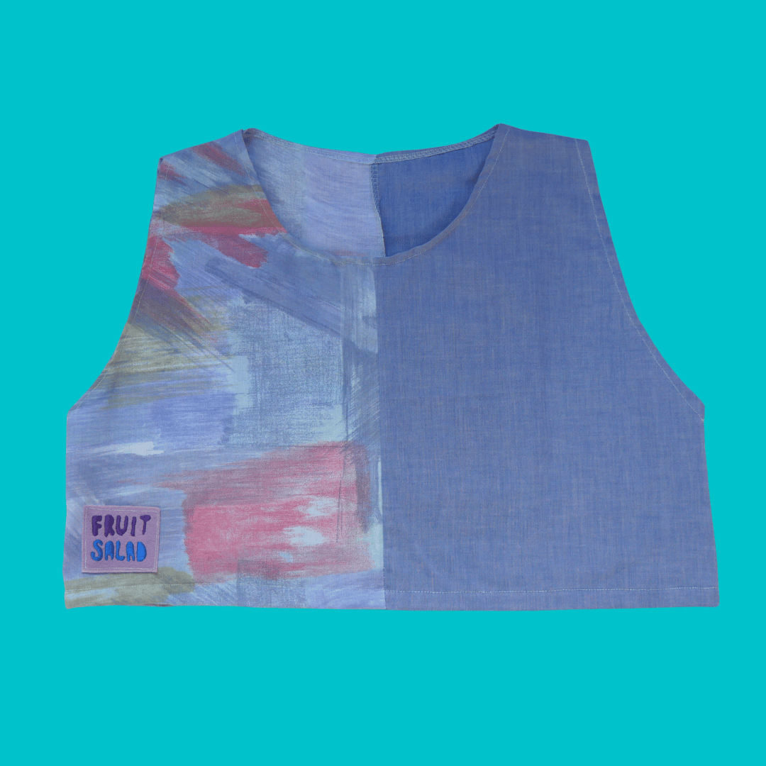 Image of Denim Abstract Crop Vest - Sustainable