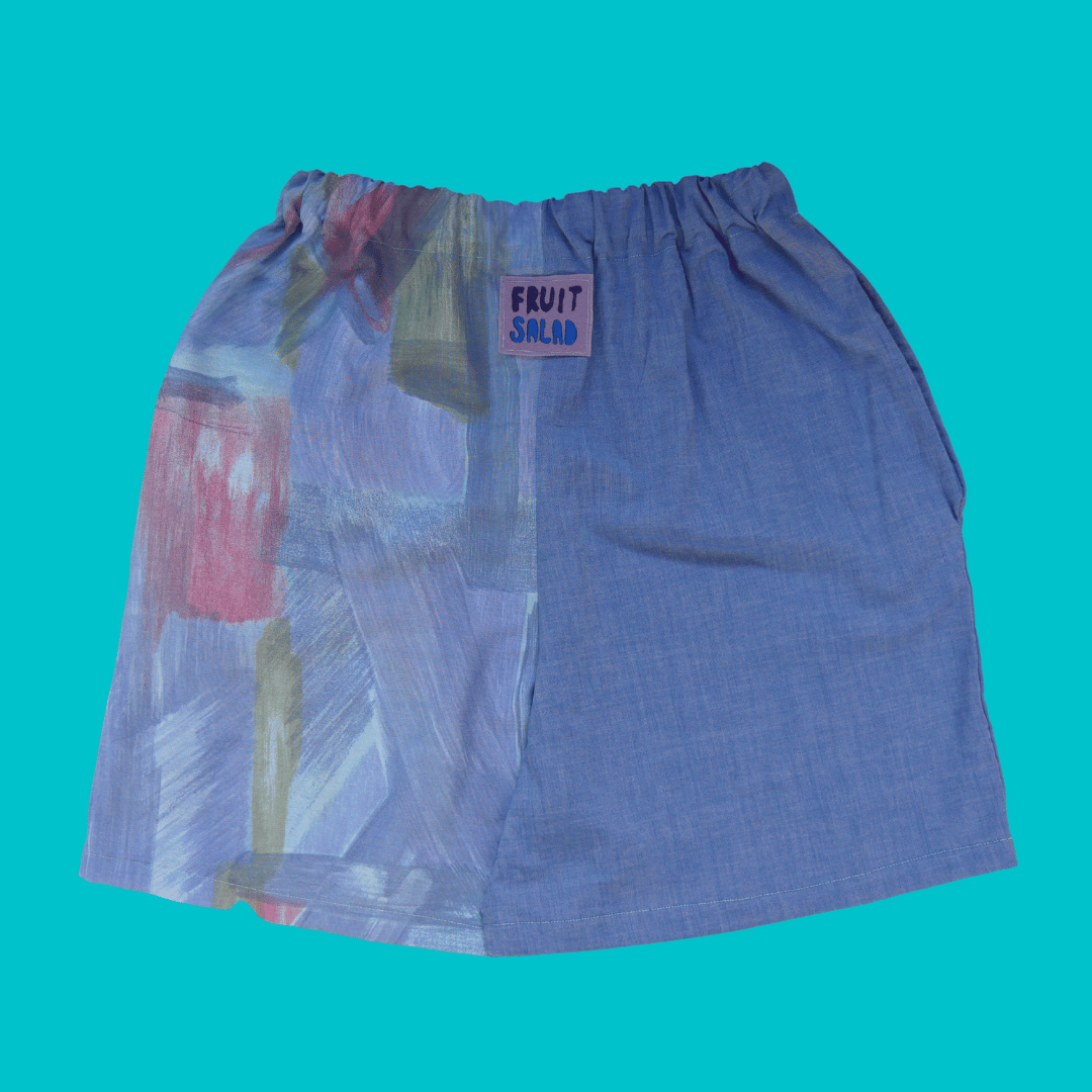 Image of Denim Abstract Shorts - Sustainable