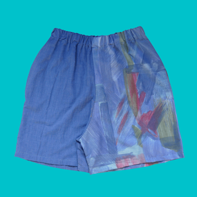 Image of Denim Abstract Shorts - Sustainable
