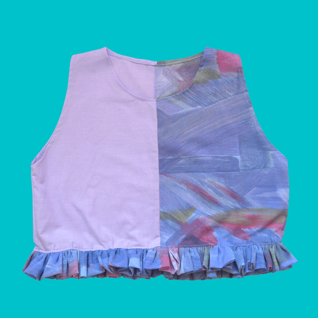 Image of Lavender Abstract Frill Crop Vest - Sustainable