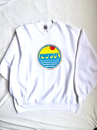 Image of sunny side up patched vintage sweater in white 